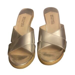 Michael Kors Silver Wedge Shoes with Metallic Straps. Like New. worn once
